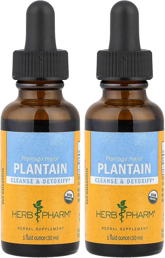 Extrait liquide de plantain biologique certifié Herb Pharm pour nettoyage et désintoxication - 1 once (DPLAN01) (paquet de 2)