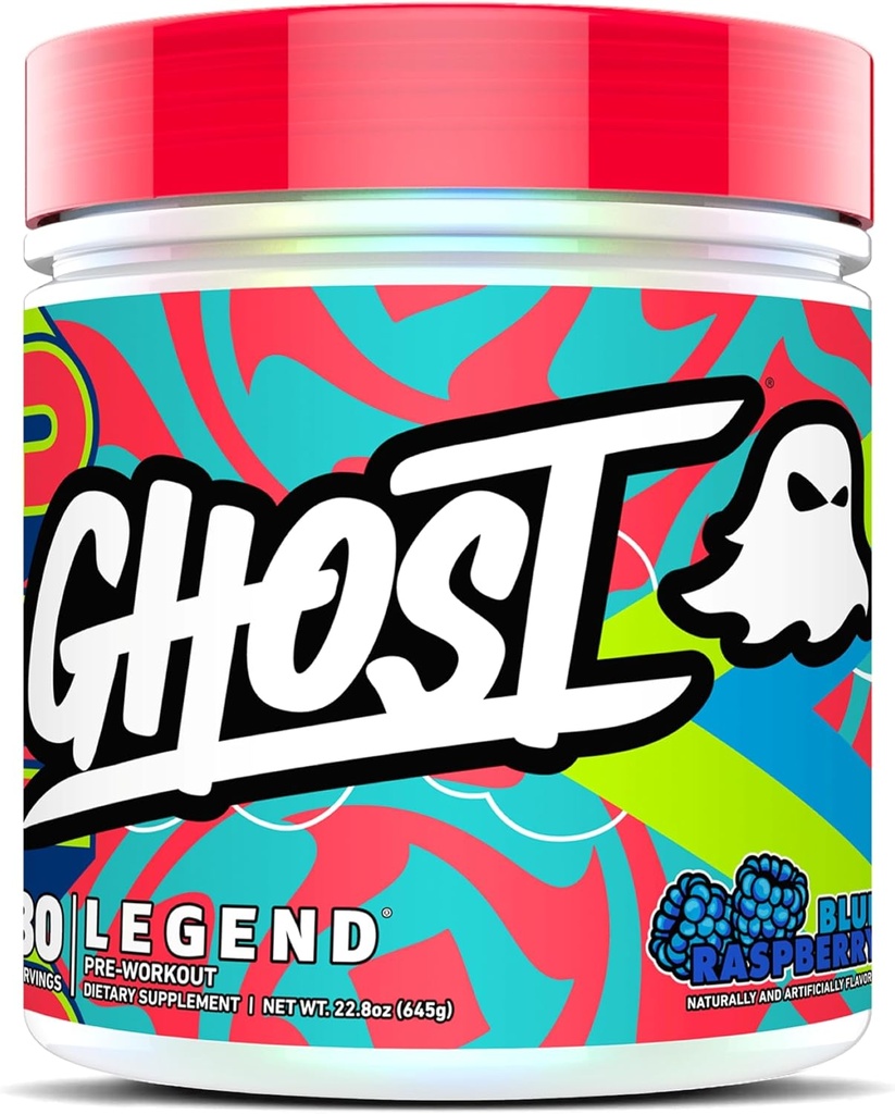 GHOST Légende Poudre pré-entraînement, framboise bleue - 30 portions – Pré-entraînement pour les hommes et les femmes avec Choline, L-Citrulline, et Beta Alanine pour l'énergie et Focus