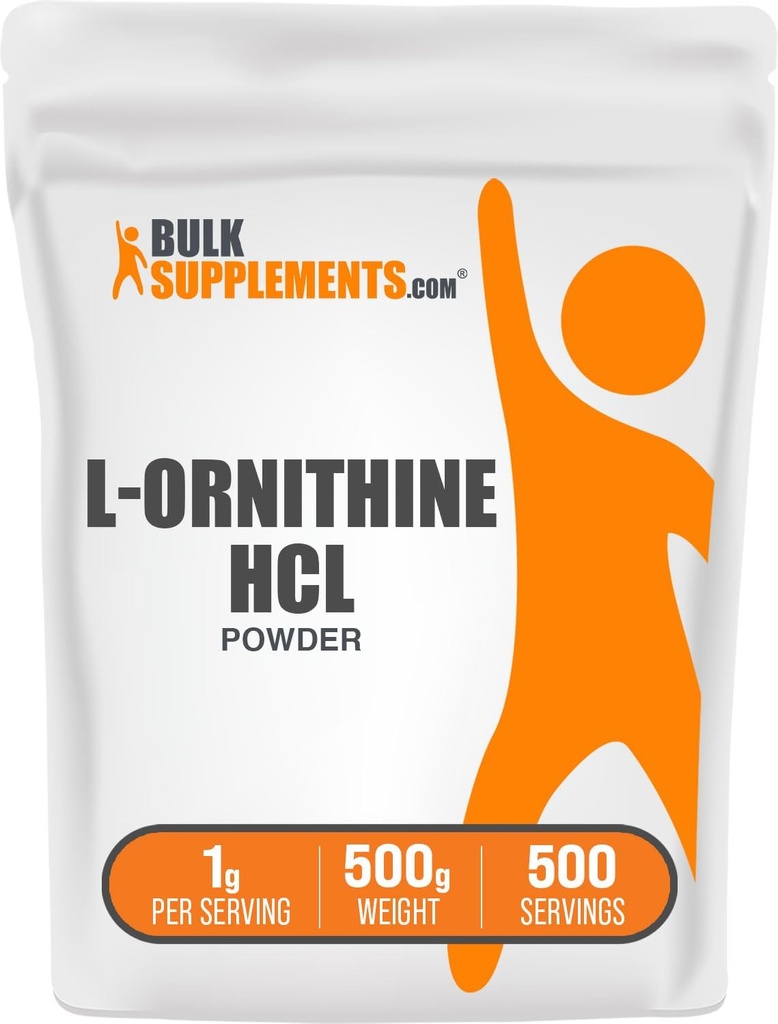 BulkSupplements.com Poudre de HCl L-Ornithine - Supplément d'Ornithine, Supplément d'acides aminés - Sans gluten, 1g par portion, 500g (1,1 lb) (paquet de 1)