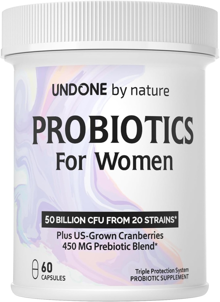 Probiotique pour les femmes, 50 milliards de CFU Probiotiques pour les femmes avec prébiotiques, plus la canneberge de la Couronne américaine, soutien GI, santé des femmes, triple système de protection, libération retardée, 60 capsules
