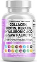 Nutraceutiques propres Pilules de collagène 1000mg Biotine 10000mcg Sciure de kératine Palmetto Acide hyaluronique - Peau de cheveux et ongles Vitamines & Blocker DHT avec vitamine E Acide folique Graine de citrouille MSM - 90 Compte