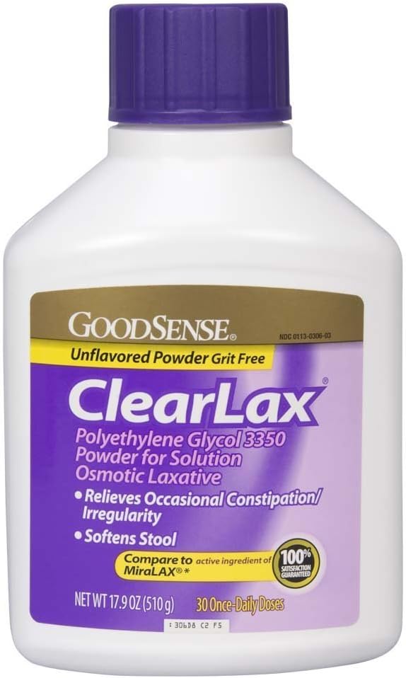 GoodSense ClearLax, Polyéthylène Glycol 3350 Poudre pour solution, Osmotic Laxative, 17.9 Ounce