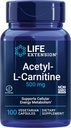 Extension de vie acétyl-L-Carnitine, acétyl-L-Carnitine, Vitamine C, Cerveau, Mood & Nerve Health, Énergie cellulaire, Approvisionnement de 3 mois, Sans gluten, Sans OGM, Végétarien, 100 capsules