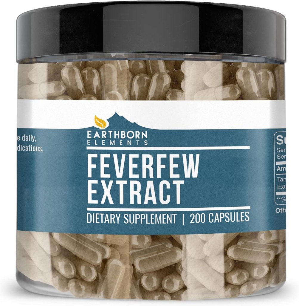 Earthborn Elements Feverfew Extract 200 Capsules, Pure & Undiluted, No Additives