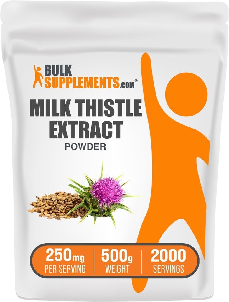 BulkSupplements.com Poudre d'extrait de chardon de lait - supplément à base de plantes, supplément de chardon de lait - sans gluten, 250mg par portion, 500g (1,1 lb) (paquet de 1)
