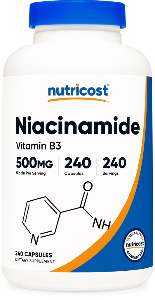 Nutricost Niacinamide (vitamine B3) 500mg, 240 Capsules - Sans OGM, sans gluten, sans flush vitamine B3