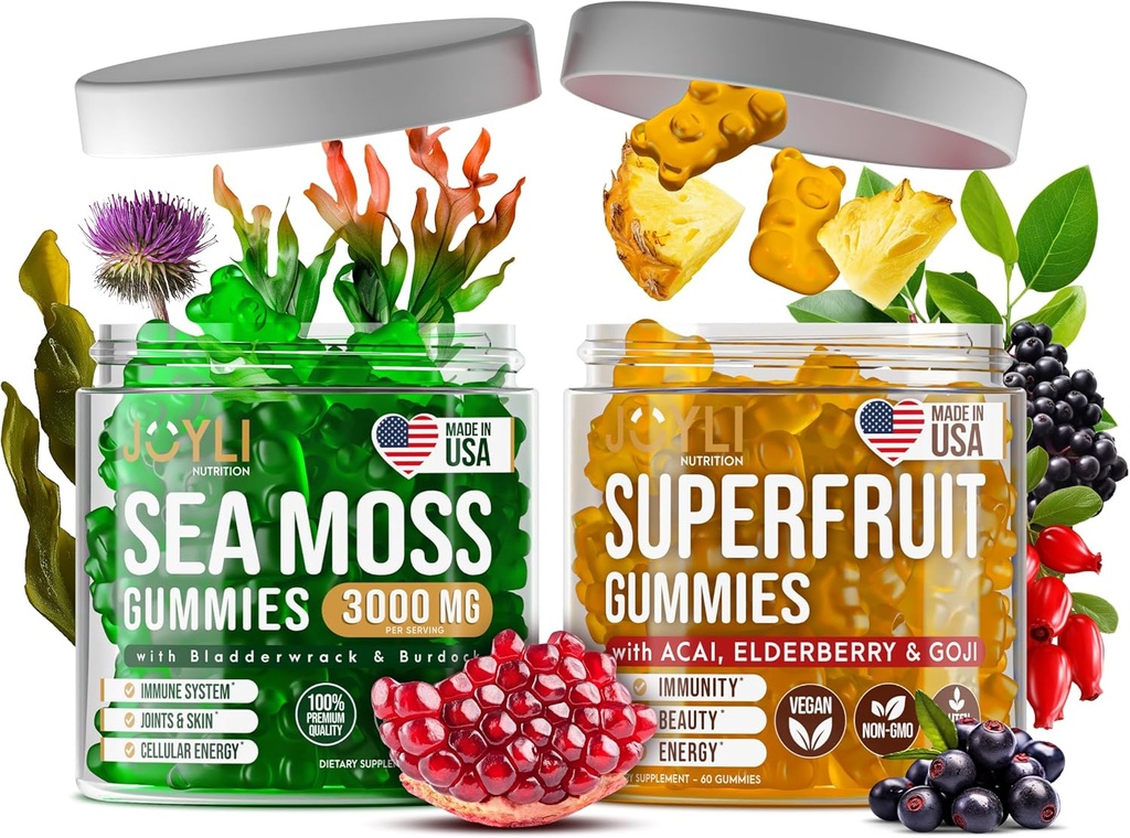 Gommies de mousse de mer et de surfruit irlandais - Gommies multivitamines de fruits et de mousse de mer pour adultes, enfants - Superfruits, mousse de mer irlandaise Bladderwrack Root - 60 Superfruits, 60 Gummes de mousse de mer irlandaise