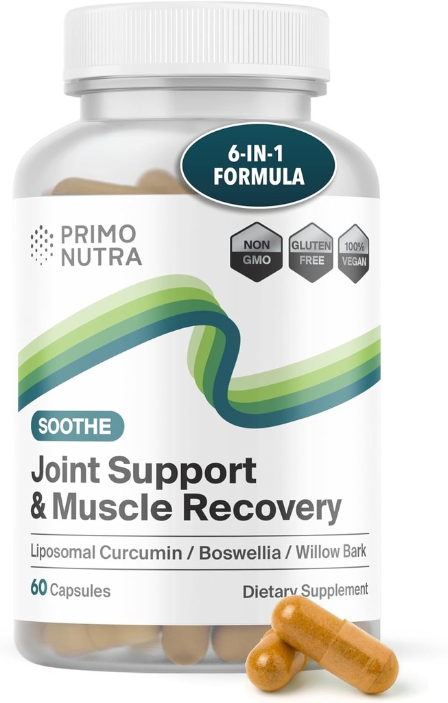 Supplément articulaire à action rapide - Curcumine liposomale, Boswellia serrata, Barque de saule blanche, supplément curcuma avec supplément de soutien mixte de 6-en-1 de poivre noir (60 capsules)