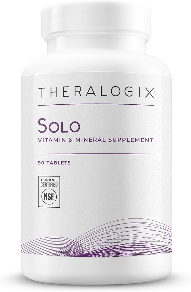 Theralogix Solo Multivitamine et supplément multiminérale sans fer - 90 jours d'approvisionnement - Multivitamine sans fer - Soutien aux femmes et aux hommes - Vitamine D3, Vitamines C et B - Certifié NSF - 90 comprimés