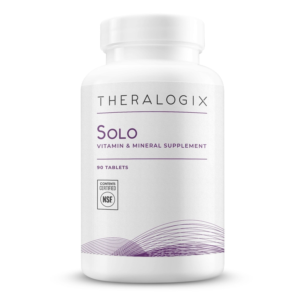 Theralogix Solo Multivitamine et supplément multiminérale sans fer - 90 jours d'approvisionnement - Multivitamine sans fer - Soutien aux femmes et aux hommes - Vitamine D3, Vitamines C et B - Certifié NSF - 90 comprimés