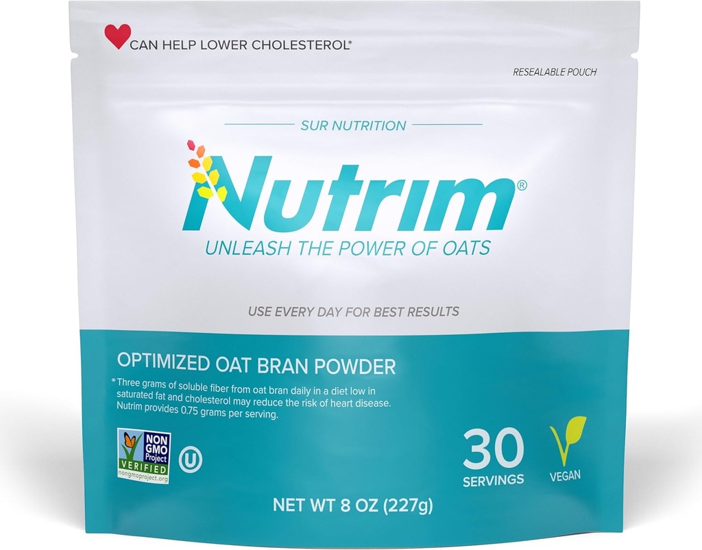 Nutrim Avoine Bran poudre avec 750mg Beta Glucan par service - Facile-Mix fibre soluble pour la gestion du cholestérol et le soutien immunitaire - Cœur en santé, non-OGM et poudre d'avoine végétalienne
