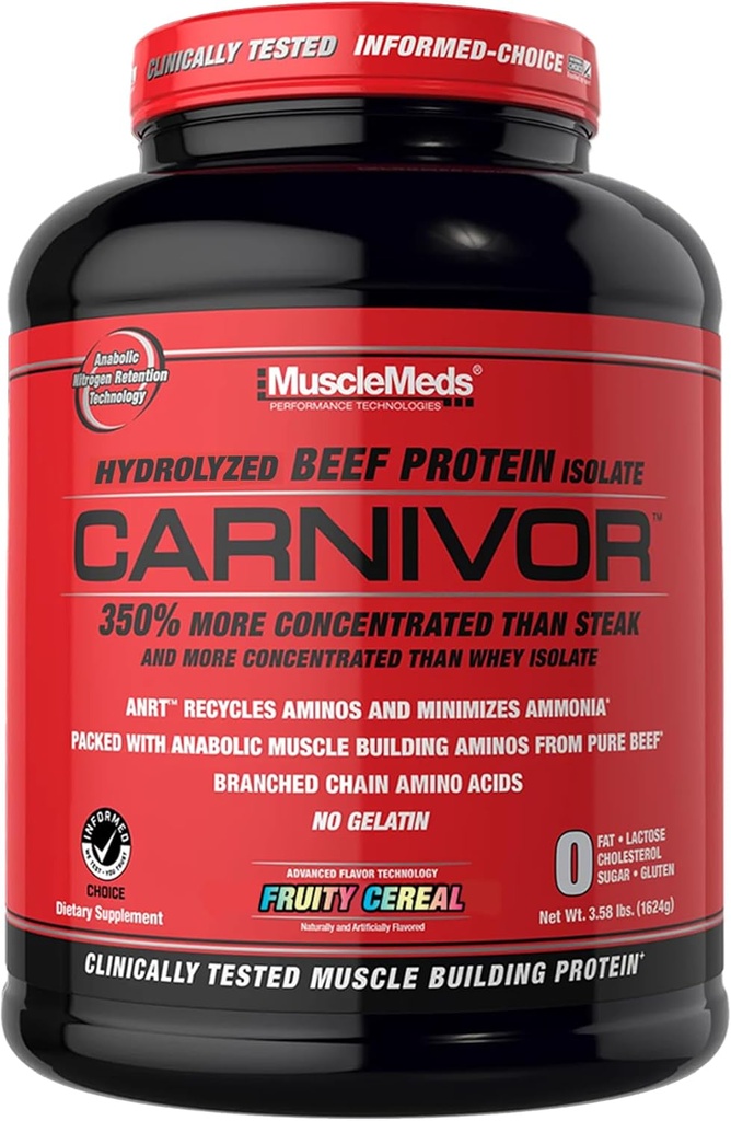 MuscleMeds CARNIVOR Beef Protein Isolate Powder, Muscle Building, Recovery, Lactose Free, Sugar Free, Fat, Free, 23g Protein, Fruity Cereal, 56 Servings