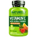 NATURELO Vitamine C avec extrait de cerise d'acérola biologique et bioflavonoïdes d'agrumes - Supplément végétalien - Soutien immunitaire - 500 mg VIT C par bouchon - Non-OGM - 90 capsules