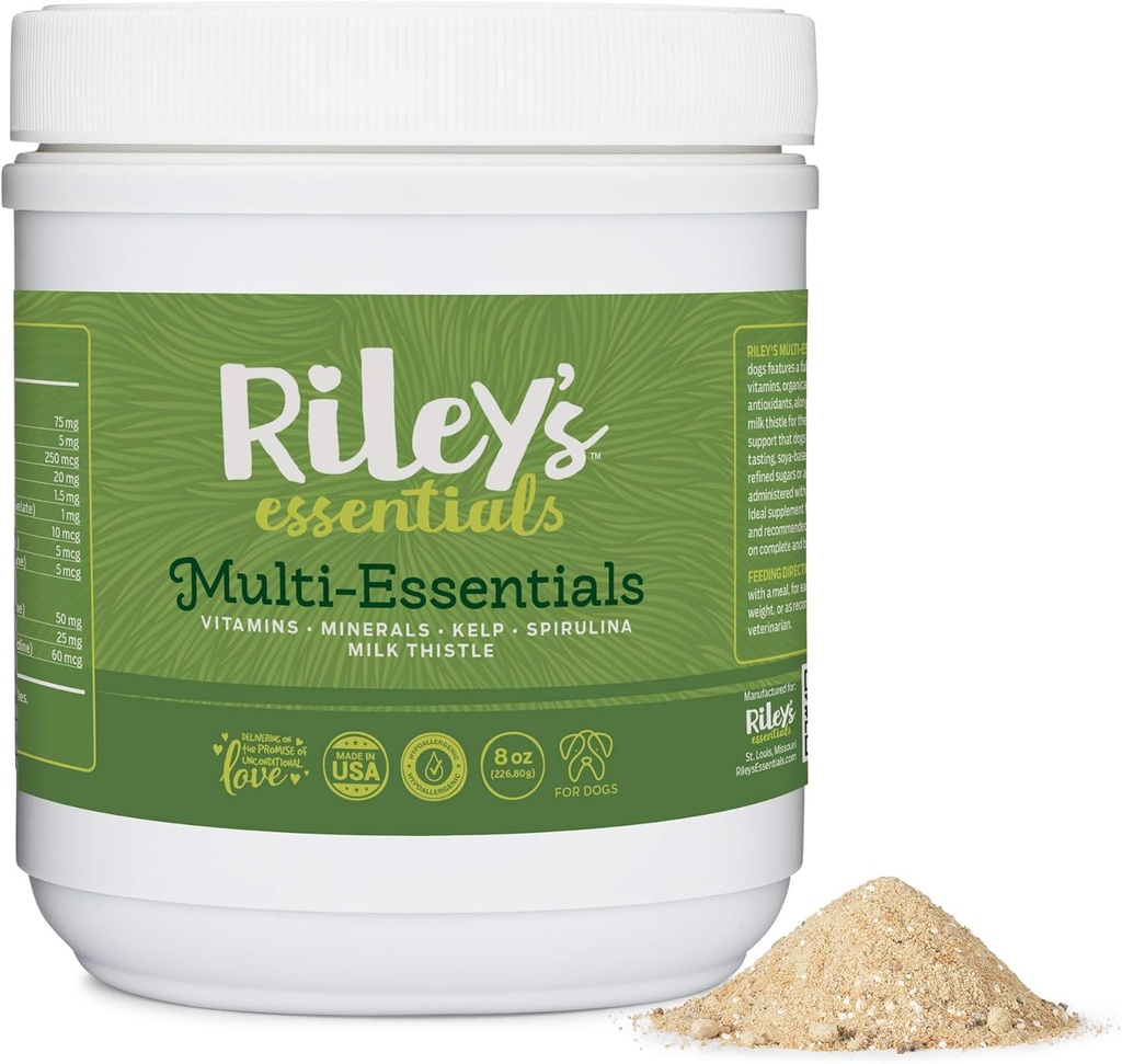 Multivitamines multi-éléments de Riley pour chiens - Vitamines, minéraux, spiruline, kelp et chardon de lait pour le soutien nutritionnel - Vitamines de chiot et de chien aîné - poudre de 8 oz