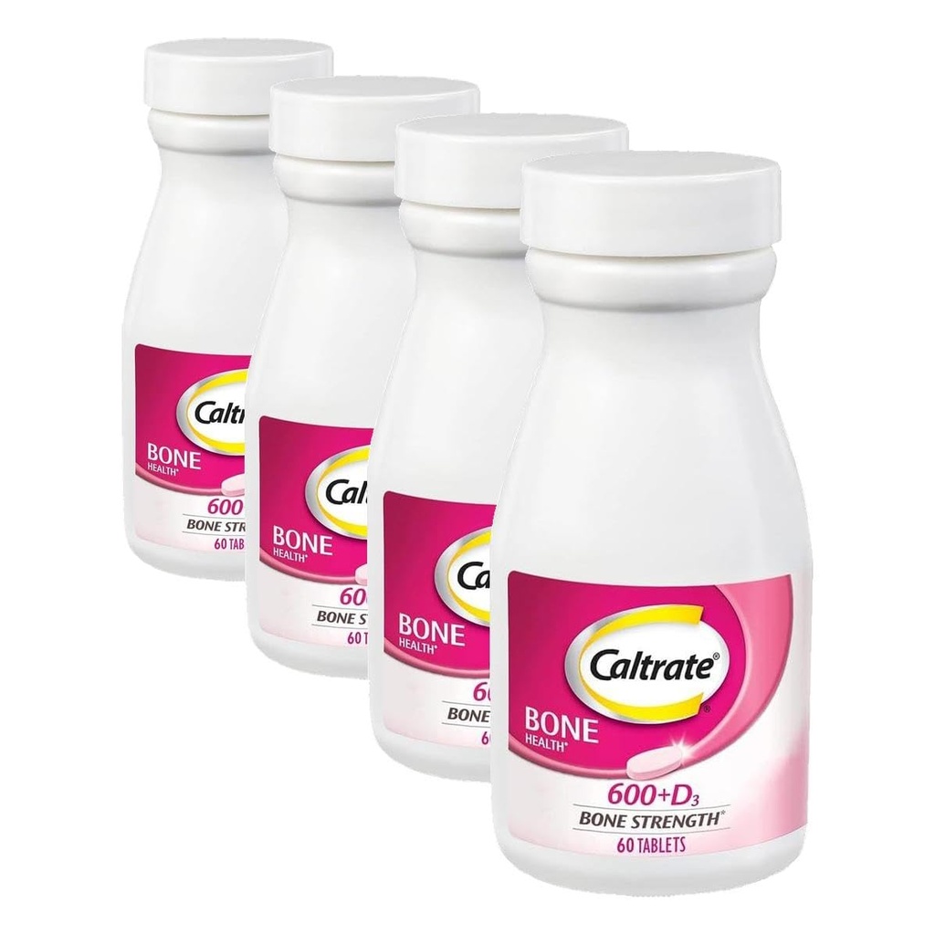 Caltrate 600 Plus D3 Comprimés de supplément de calcium et de vitamine D, suppléments de santé os pour adultes - 60 Compte (paquet de 4)