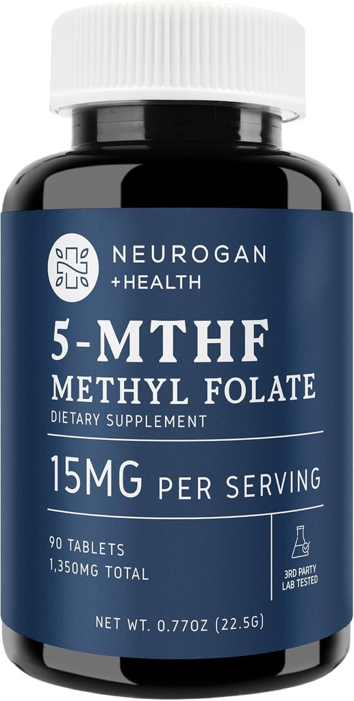 Neurogan L-5-MTHF supplément de folate de méthyle, 15 mg - acide folique actif- végétalien, sans gluten et sans OGM - soutient la santé cognitive, cardiovasculaire et de l'humeur - Fabriqué aux États-Unis, 90 jours d'approvisionnement