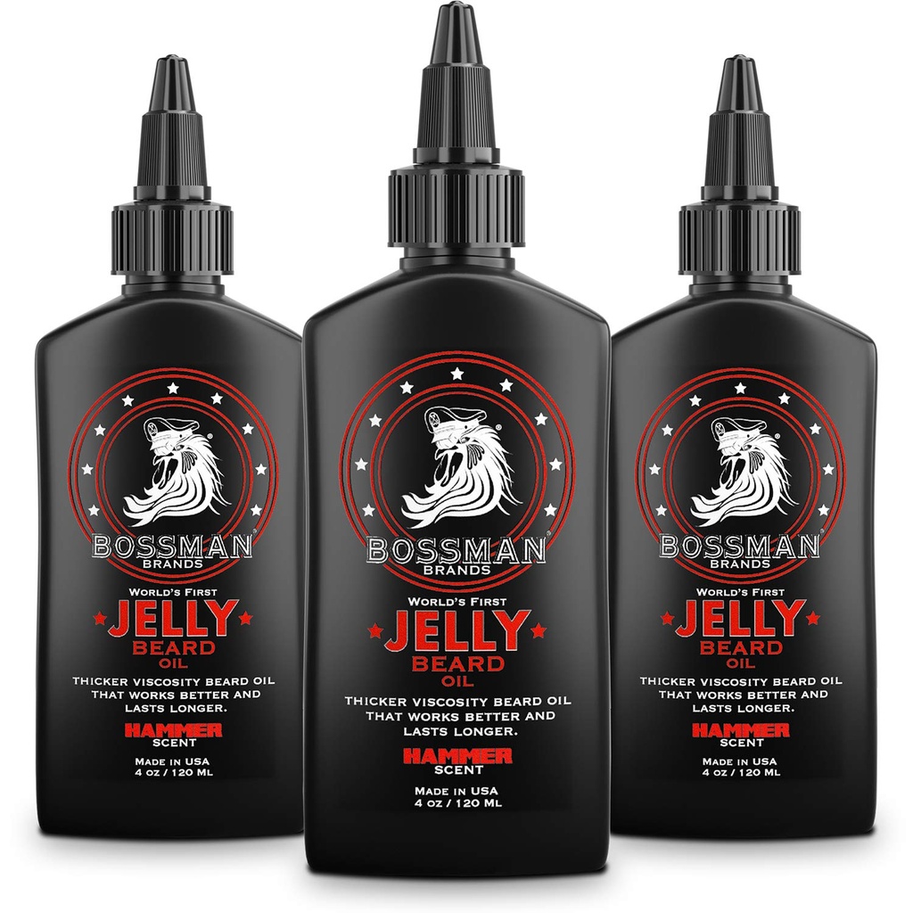 Bossman Jelly Bead Oil for Men - 3 packs (12 oz au total, hammer Scent) – Adoucit, hydrate et condition avec des ingrédients naturels