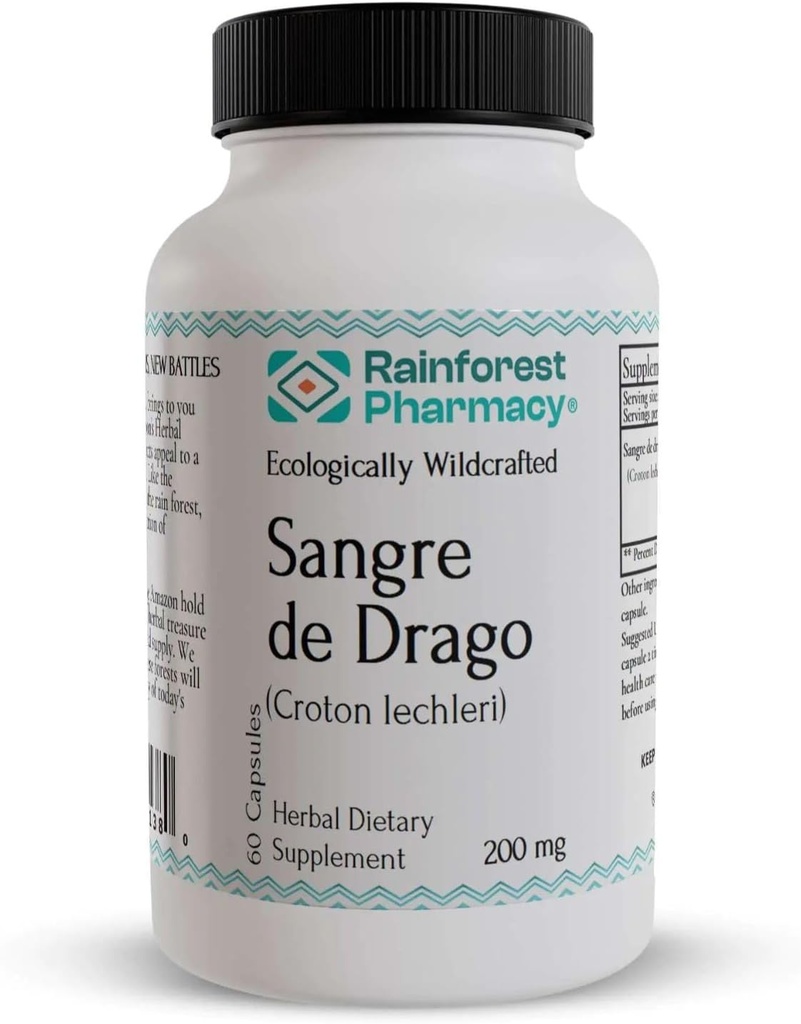 Sangre de Drago 60 Capsules Végétariennes 200 mg - 100% Pure Péruvien Ecologically Wildcrafted Croton Lechleri DragonS Sang pour la santé digestive et de la peau