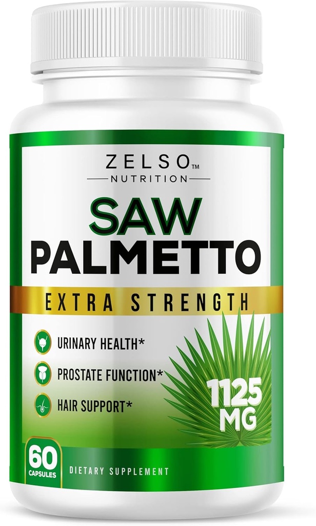 Saw Palmetto Prostate Supplément pour les hommes, 3-en-1 avantages, extra force DHT bloqueur pour la croissance des cheveux et bêta bloqueur pour la santé urinaire, Potent Prostate Function Support, 30 jours d'approvisionnement (60 comte)