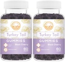 Turkey Tail Mushroom Gummies - mai soutenir la santé immunitaire et le microbiome de Gut - cerise noire saveur - végétalien, non-OGM, sans gluten, sans gélatine - 120 comte