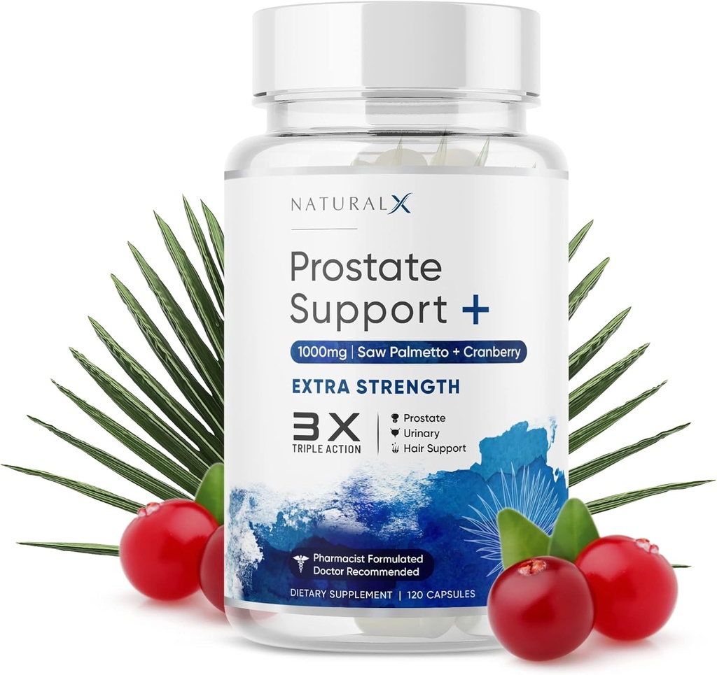 Supplément santé de la prostate pour les hommes - Saw Palmetto DHT Blocker avec canneberge pour la santé de Bladder, soutien urinaire, réduire les mictions fréquentes, promouvoir les soins de la prostate et la croissance des cheveux (120 capsules)