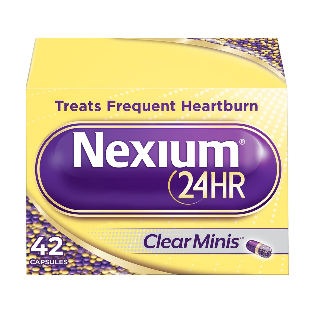 Nexium 24HR ClearMinis Acid Reducer Heartburn Relief Relayed Release Capsules for All-Day and All-Night Protection from Frequent Heartburn, Heartburn Medicine with Esomeprazole Magnésium - 42 Compte
