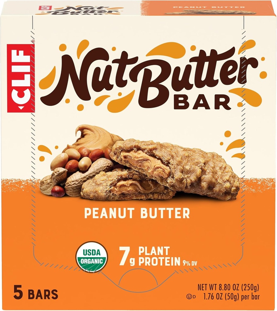 CLIF Nut Butter Bar - Beurre d'arachide - Barres d'énergie remplies - Non-OGM - USDA Organic - Plant-Based - Faible glycémique - 1,76 oz (5 pack)