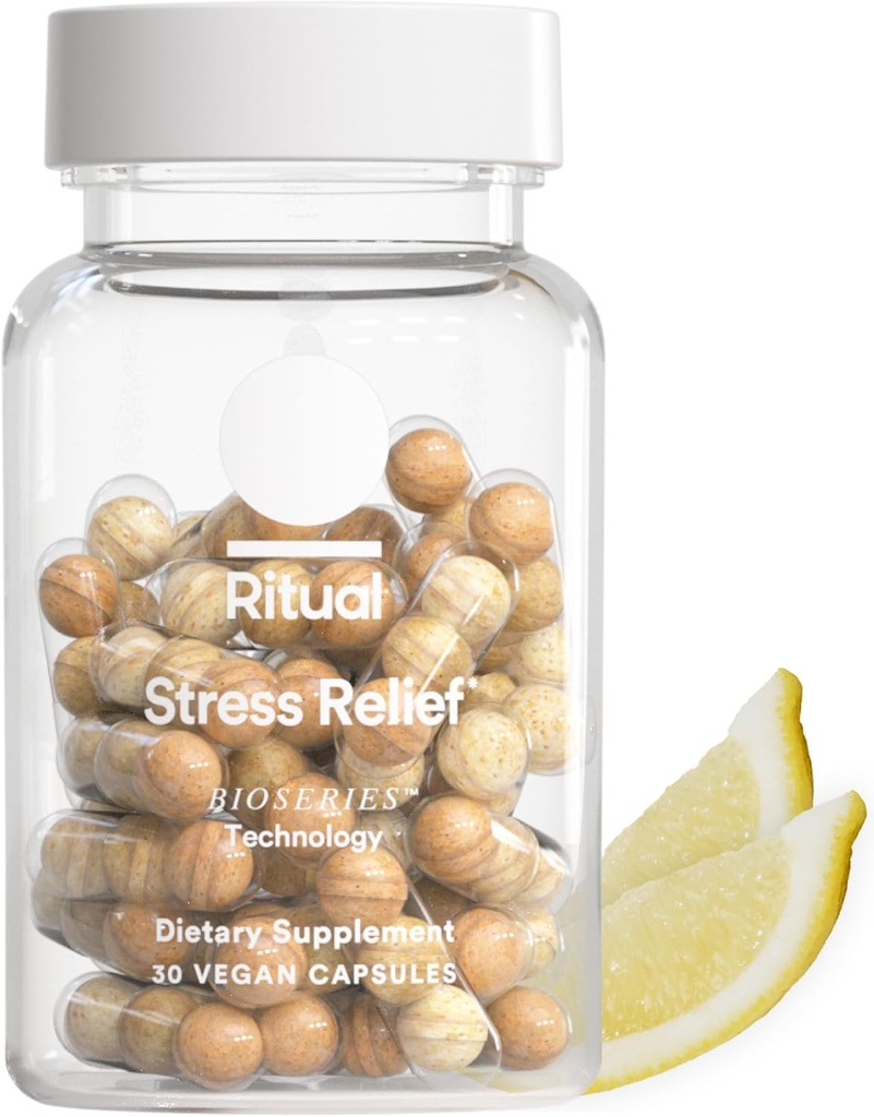 Supplément de soulagement du stress rituel Shoden® Ashwagandha, Suntheanine® L-Theanine et Safran sous forme d'affron®* BioSeries avec libération de 8 heures pour soutenir la réponse au cortisol naturel et promouvoir le calme, 30 jours