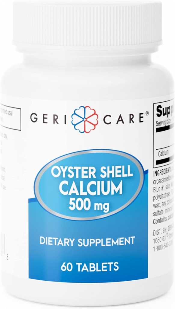 Gericare Oyster Shell Calcium 500 mg, Bone Health, Nutritional Supplement, 60 Count (Pack of 1)
