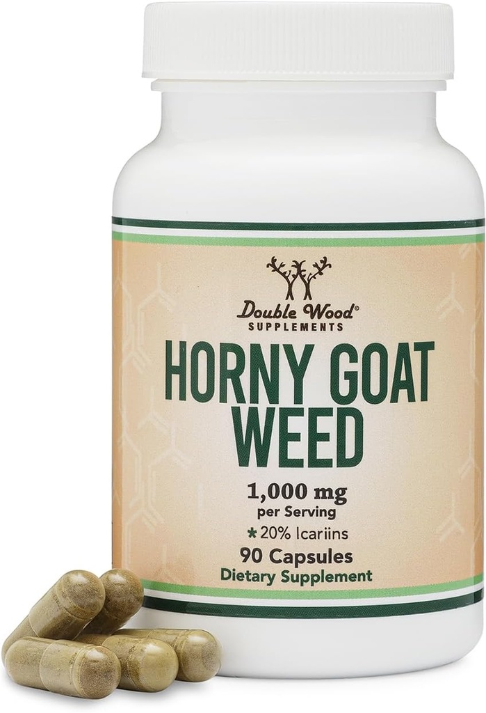 Wead Horny Goat pour hommes et femmes - No Fillers (Max Strength Epimedium Std. à 20% Icariins) 1000mg par portion, 90 Capsules (complément d'amélioration masculine) par Double Wood