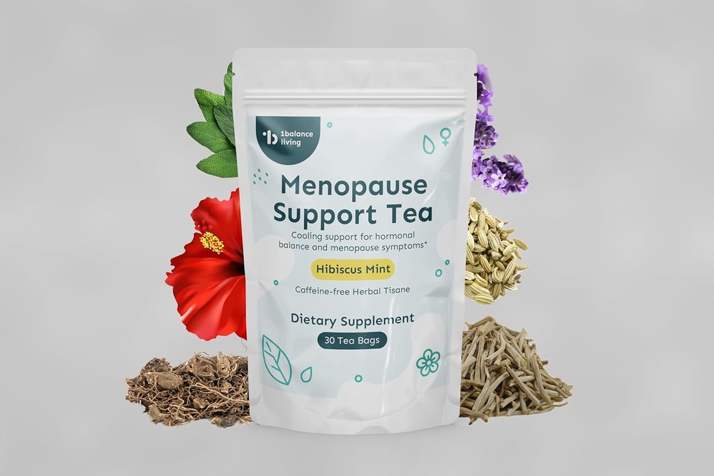 Soutien à la ménopause Thé Refroidissement pour les flashs chauds, Sweats de nuit, Swings d'humeur, Sommeil reposé avec Cohosh noir, trèfle rouge, Sage