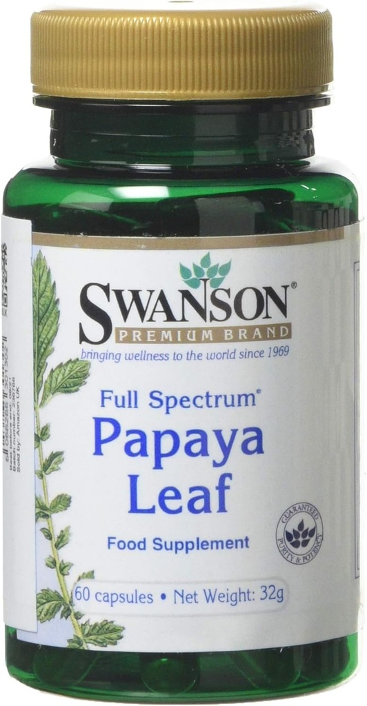 Swanson Full Spectrum Papaya Leaf - Supplément à base de plantes pour promouvoir la santé digestive et le soutien des IG - Formule naturelle de bien-être général - (60 capsules, 400mg chacune)
