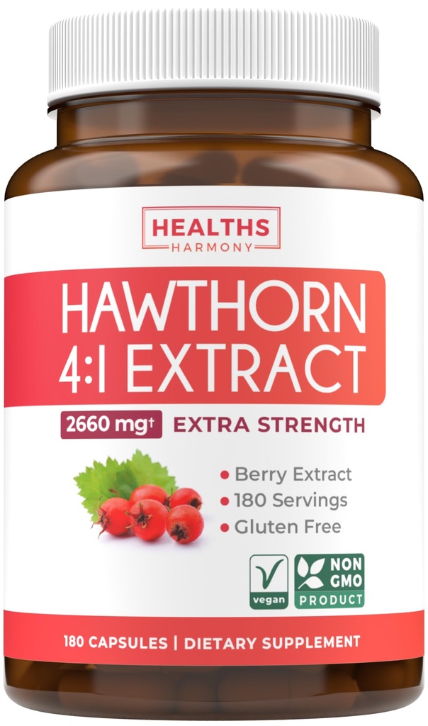 Super Potent Hawthorn Berry Extract Capsules - Hawthorn Berry Supplément fabriqué à partir de concentré de force supplémentaire pour soutenir la santé cardiaque et digestive - Vegan Non-OGM et sans gluten (6 mois d'approvisionnement)
