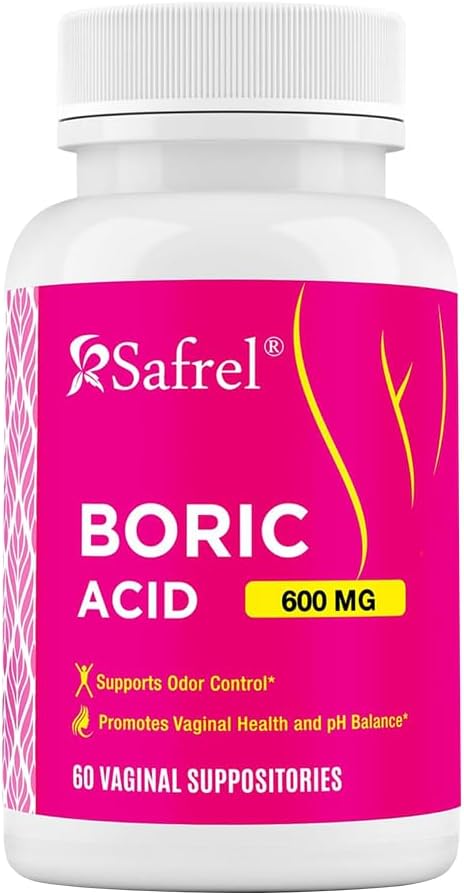 Suppositoires vaginales de l'acide borique du safrel - 60 Nombre (1-Pack) – 100% Pure USA-Fabriqué, soutient la santé intime et vaginale, équilibre du pH, contrôle de l'odeur - Le bien-être des femmes essentiel