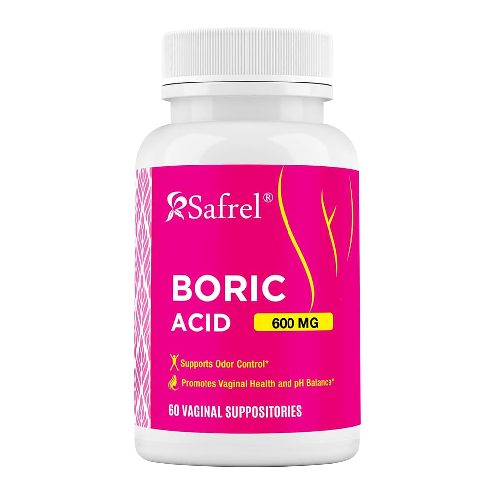 Suppositoires vaginales de l'acide borique du safrel - 60 Nombre (1-Pack) – 100% Pure USA-Fabriqué, soutient la santé intime et vaginale, équilibre du pH, contrôle de l'odeur - Le bien-être des femmes essentiel