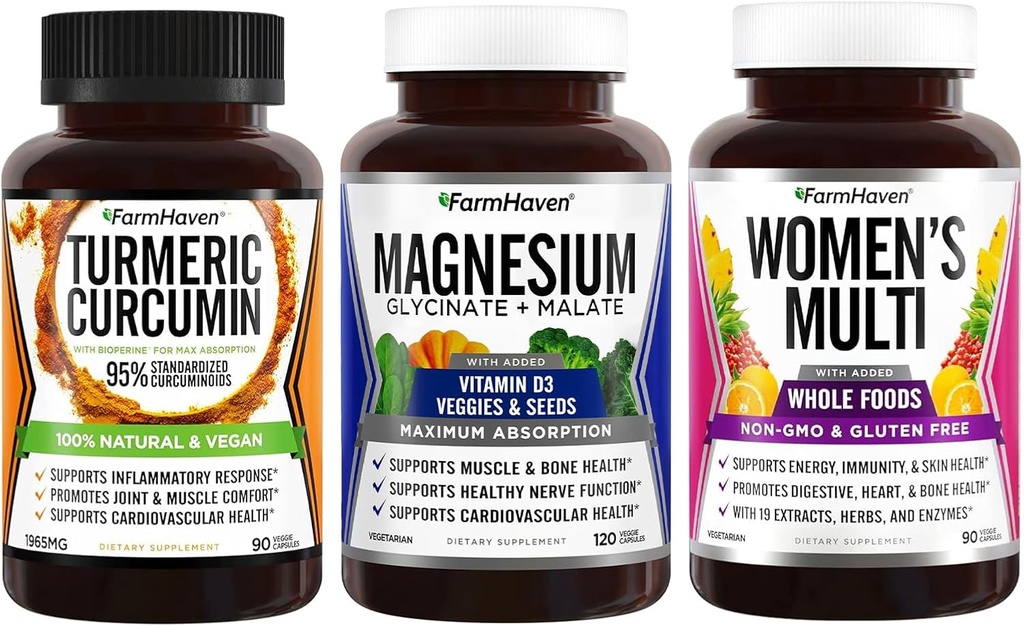 FarmHaven Magnésium + Multivitamine pour les femmes + Curcumine Turmère avec Pepper Noir BioPerine