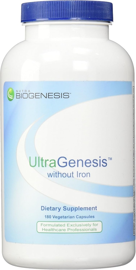 Nutra BioGenesis UltraGenesis - Multivitamine sans fer pour les femmes et les hommes, Immune Support pour 50+ avec vitamine A, C, D, E et minéraux Calcium, Zinc + Plus, à base de plantes - 180 Capsules Vegan
