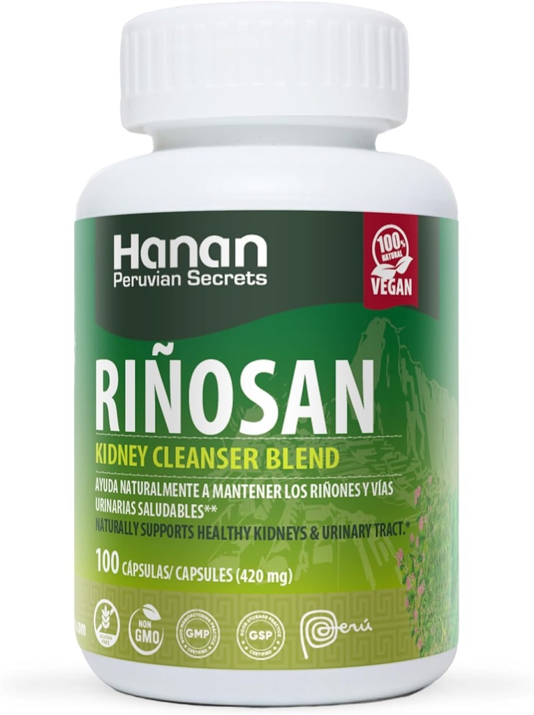 Hanan Rinosan Nettoyeur de rein Mélange de 100 capsules Aide naturellement à soutenir une fonction rénale et urinaire saine