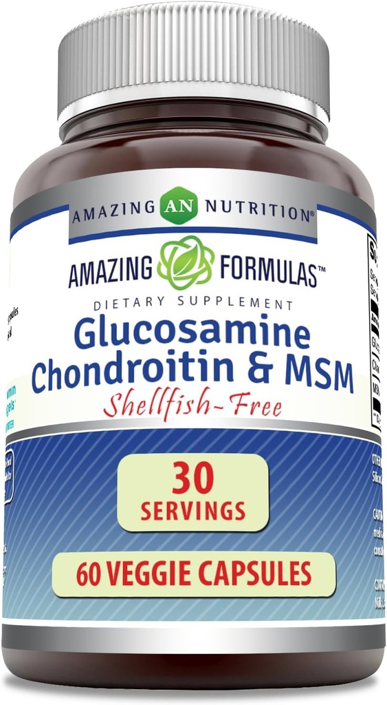 Formules étonnantes Glucosamine Chondroïtine & MSM 60 Capsules Véggies Sans mollusques sans OGM Sans gluten