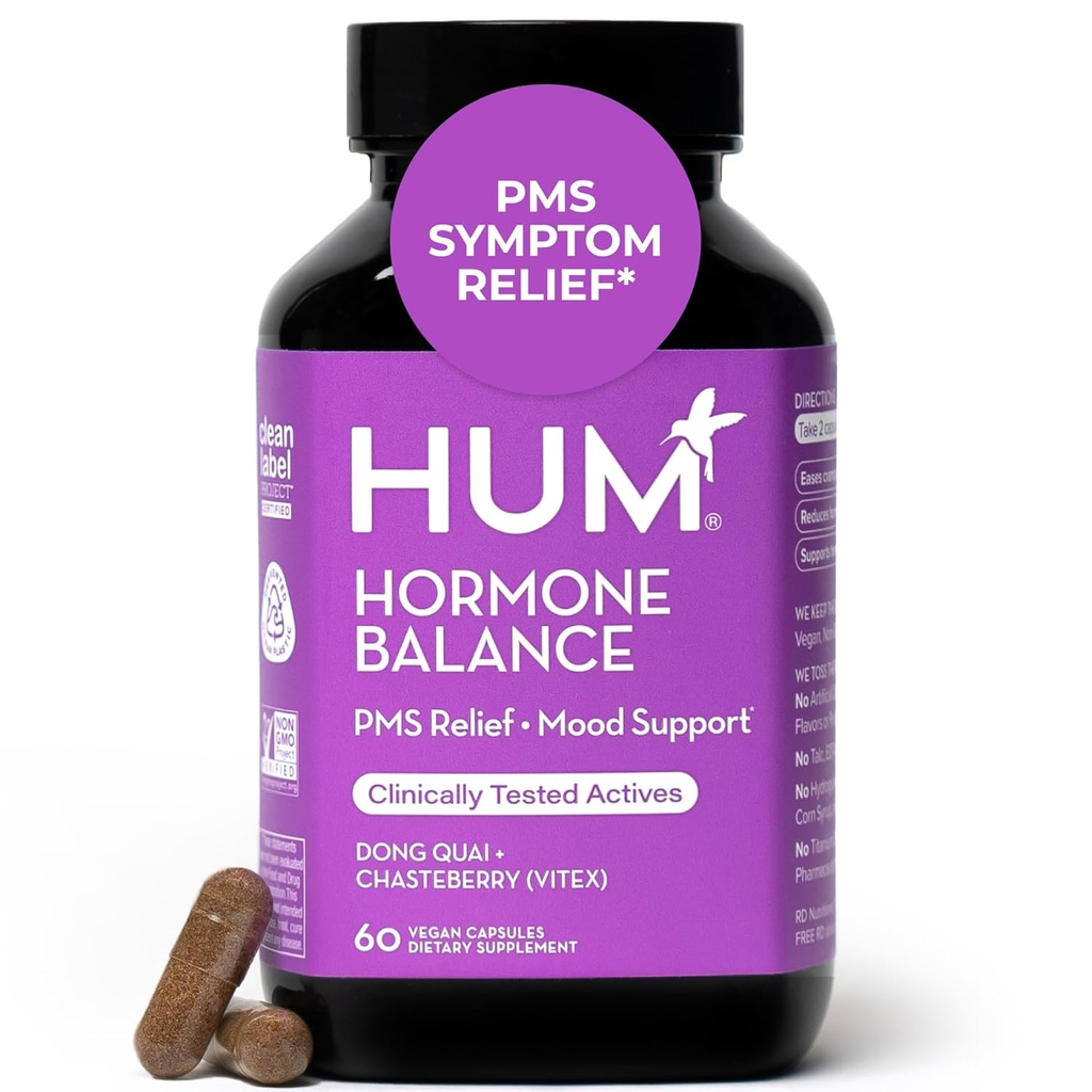 HUM Hormone Balance pour les femmes, Supplément pour la santé des femmes avec Chasteberry & Dong Quai, Soutien aux symptômes du SPM, Crampes, Irritabilité, Équilibre hormonal, Soutien mensuel, 60 Capsules