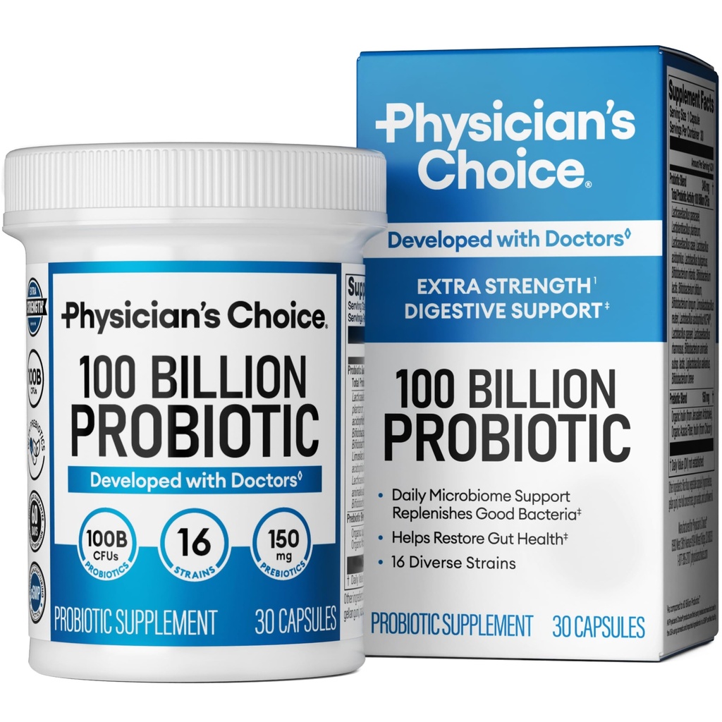 CHOIX du médecin 100 milliards de probiotiques avancés - 16 souches + prébiotiques organiques - Santé digestive et gorgée - soutient la constipation occasionnelle, la diarrhée, le gaz et le ballonnement - probiotiques pour les femmes et les hommes
