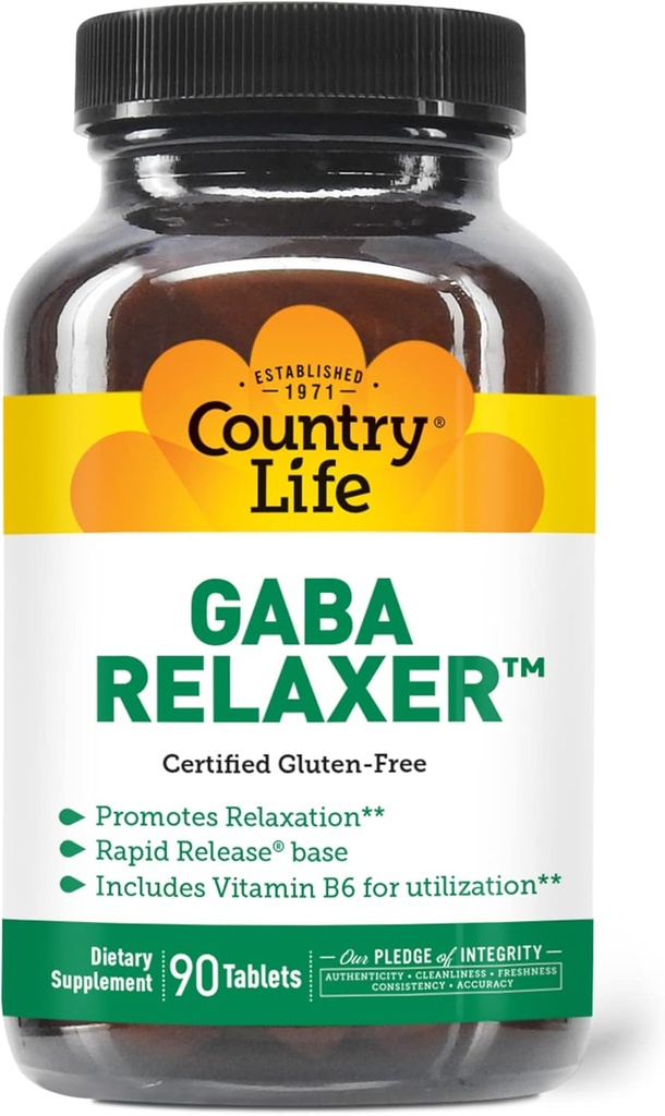 Country Life GABA Relaxer – 90 comprimés Formule de libération rapide pour la relaxation, le stress et le sommeil avec GABA, acides aminés et vitamines B
