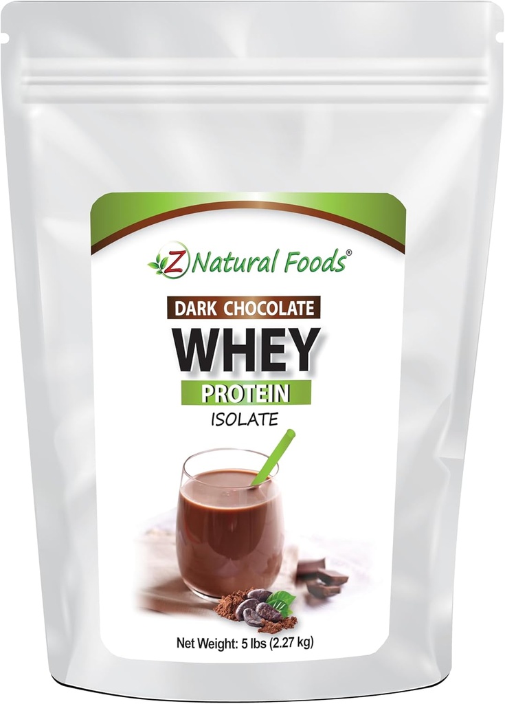 Z aliments naturels Chocolat foncé Isolé de protéines de lactosérum, poudre de protéines naturelles avec zéro sucre, enrichi avec des protéines vitales pour stimuler l'énergie et perdre du poids, sans gluten, non-OGM, 5 lbs