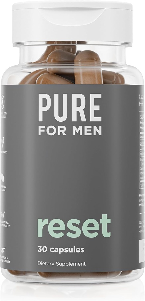 Pure pour les hommes Detox Supplement, Réinitialisation Promote la santé digestive et Gut, Aide à supprimer les toxines et soutient le système immunitaire, Colon Cleanse