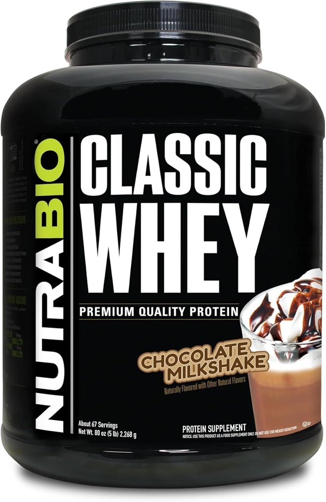 NutraBio Classic Whey Protein Poudre- Profile d'acide amino plein spectre - Pas de remplissage, Couleurs artificielles, Préservatifs - Faible indice glycémique - Chocolate Milkshake, 5 livres