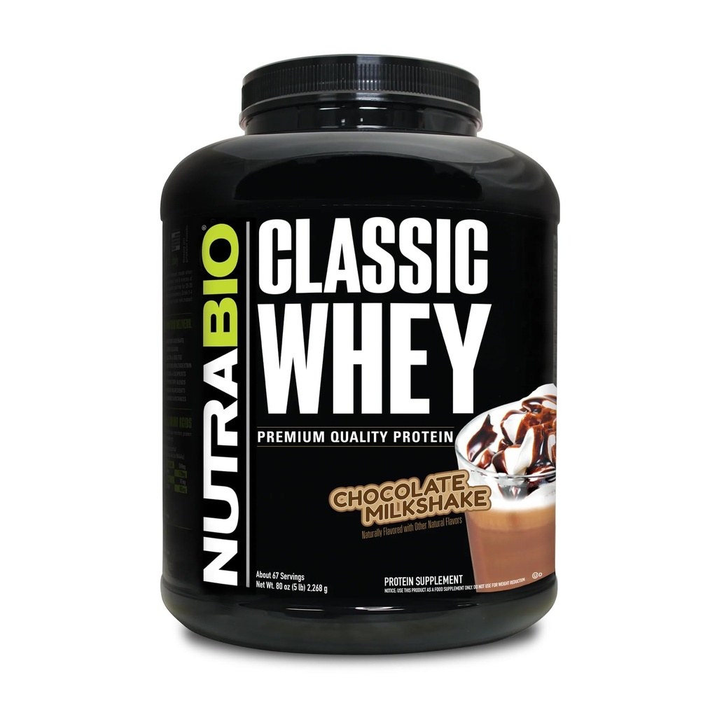 NutraBio Classic Whey Protein Poudre- Profile d'acide amino plein spectre - Pas de remplissage, Couleurs artificielles, Préservatifs - Faible indice glycémique - Chocolate Milkshake, 5 livres