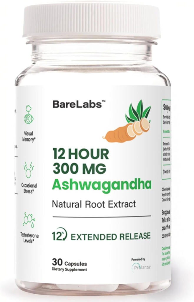 Ashwagandha 300mg + Extrait de racine de sortie de 12 heures (Prolanza®) + Supplément de soutien au stress, au sommeil et à l'énergie pour les hommes et les femmes - 30 jours d'approvisionnement