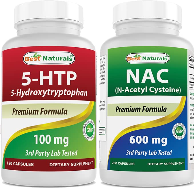 Meilleurs naturels 5-HTP (5-hydroxytryptophane) 100 mg et NAC - N acétyl Cystéine 600 mg