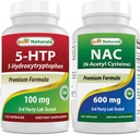 Meilleurs naturels 5-HTP (5-hydroxytryptophane) 100 mg et NAC - N acétyl Cystéine 600 mg