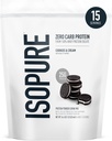 Isopure Zero Carb 100% pur poudre de protéines de lactosérum, sans gluten, avec des vitamines, des cookies et de la crème, 25g de protéines par portion, 1 Lb, 15 portions (paquetage mai Vary)